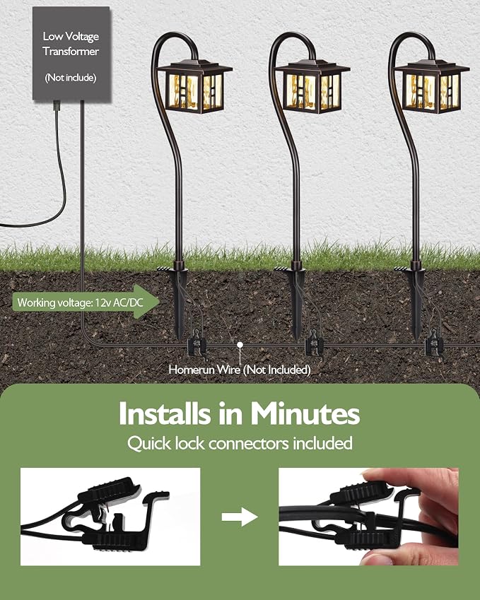 LITFIT Low Voltage Landscape Lighting,12V 3W 185LM 3000K ORB Electric Pathway Lights, Waterproof Wired Garden Light with Connectors for Walkway Yard, Die-Cast Aluminum, 50000H Integrated LED, 12Pack