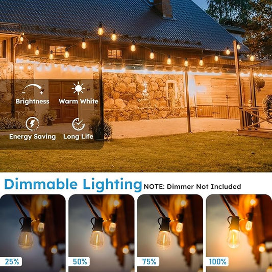 GvvooHome S11 LED Outdoor String Lights 200FT, Shatterproof & Waterproof Patio Lights with 62 Plastic Bulbs for Porch, Deck, Garden, Backyard, Balcony, 2700K Dimmable