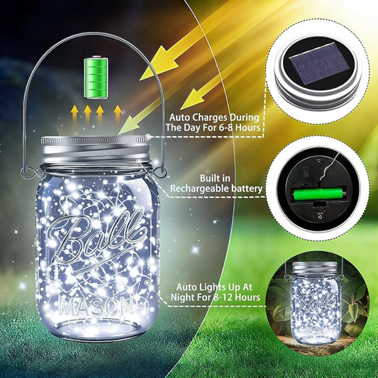 Mason Jar Solar Lights for Outside, 12 Pack 30LED Fairy Lights Mason Jar Solar Lids Outdoor Waterproof String Lights with Hangers(NO Jars) for Patio Garden Yard Lawn Decoration - Cool White
