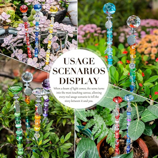 513Pcs DIY Beaded Garden Stakes, Fairy Wand Kit Garden Stakes Decorative with 18 Threaded Rod, Crystal Top, Large Holes Bead for Christmas Plants Garden Outdoor&Indoor Decorative(12IN)