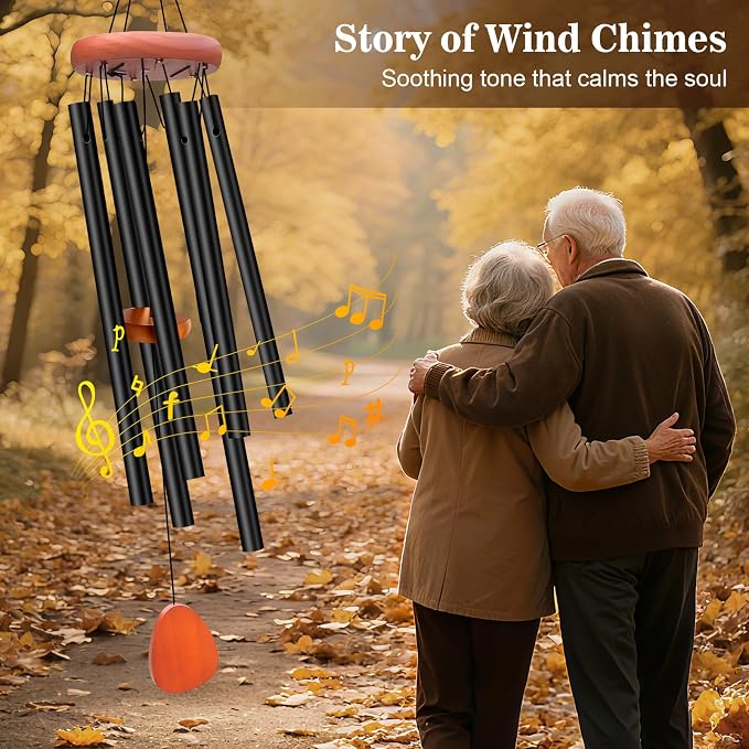 Wind Chimes for Outside, Soothing Melodic Memorial Sympathy Wind Chime, Suitable Outdoor Garden Decor, Gift for Mom Women Neighbors (Black Wind Chimes-26 in)