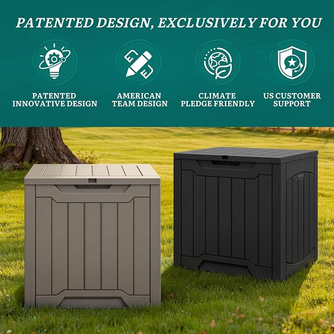 YITAHOME 31 Gallon Resin Deck Box Outdoor Storage Box and Waterproof | GardenTools, Pool Supplies, Black