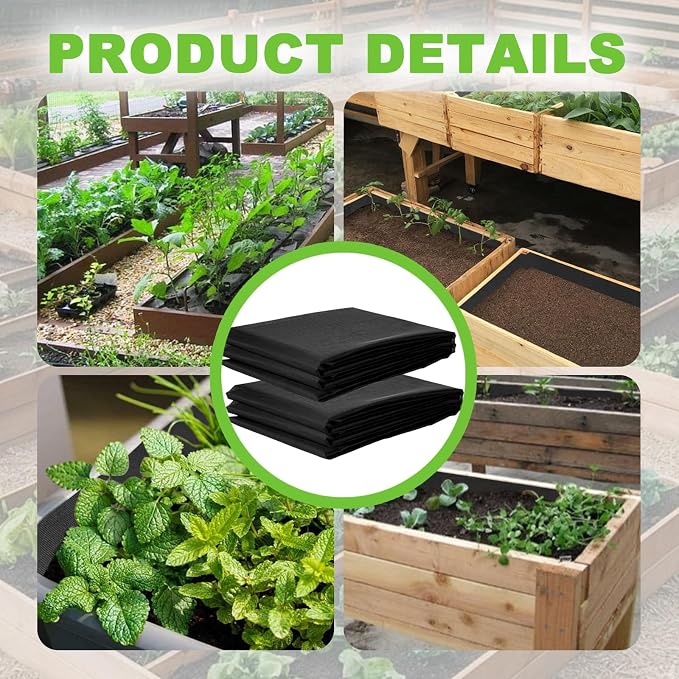 2 Pack Raised Garden Bed Liner, Raised Garden Bed Liner Non Woven, Fabric Planter Liner for Greenhouse Vegetable Gardening, Cuttable Plant Liner with Soil Containment & Water Drainage