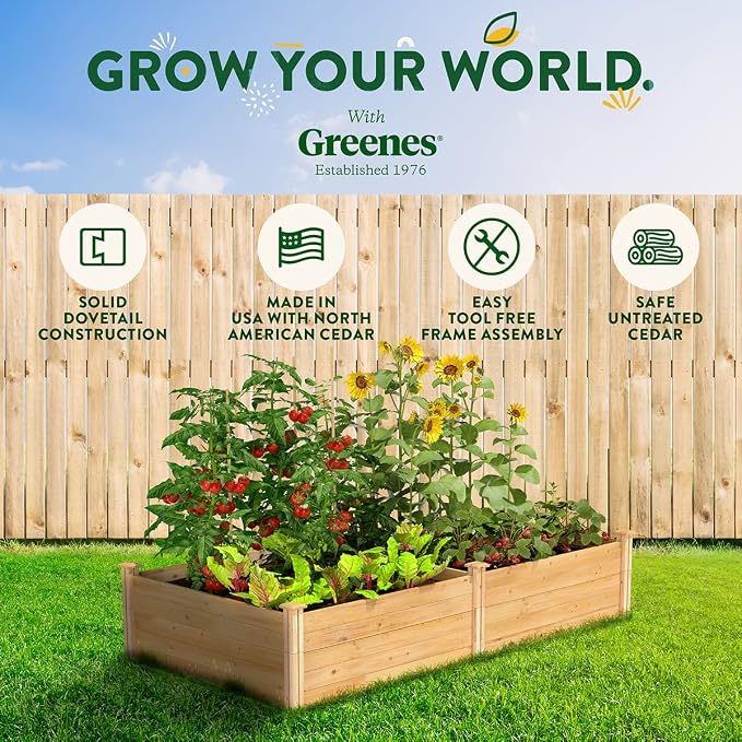 Greenes Fence Classic Cedar Raised Garden Bed, 4' x 8' x 17.5" (1/2" Thick) - Made in USA with North American Cedar