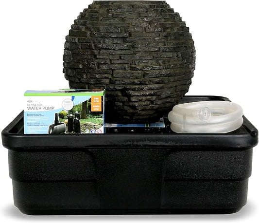 Aquascape Stacked Slate Sphere Water Fountain and Installation Kit for Yard, Landscape, and Garden, Small, 78249