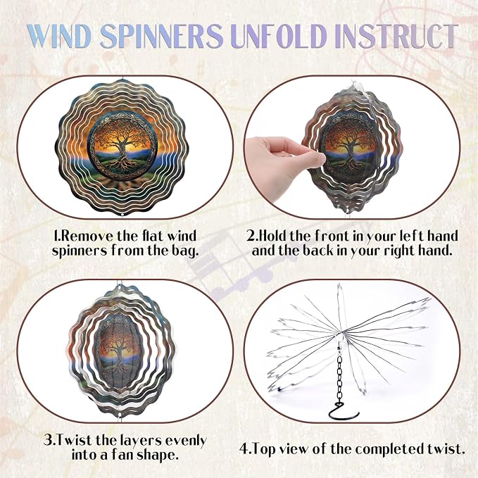 Tree of Life Wind Chimes - Metal Windchime with Spinners Outdoor | Garden Patio Yard Decor Indoor Balcony Home Hanging Christmas New Year Housewarming Birthday Gift for Women Mom Grandma Wife