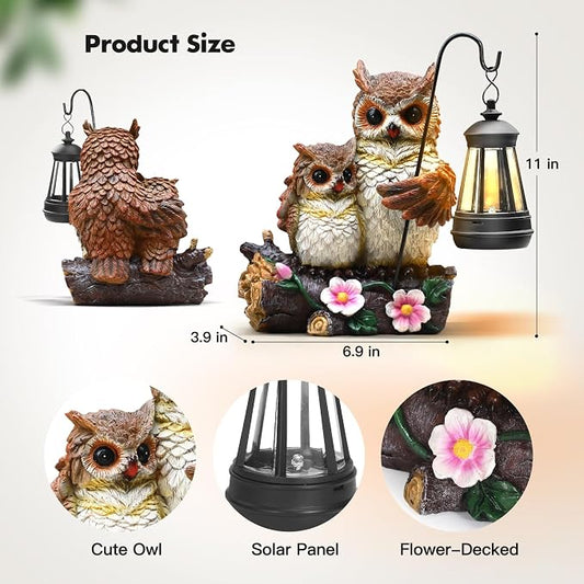 Garden Owls Statue with Solar LED Lantern, Wisdom Statue Gift for dad Yard Art, Whimsical Figurine Sculpture Lighted Outdoor father's Day, Spring Decorations for Lawn, Porch,2026 Gradulation Gift