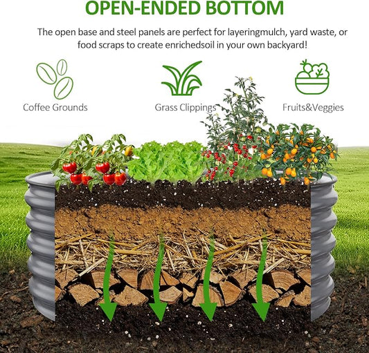 Gruper Galvanized Raised Garden Bed, 3.5ft x 17'' Tall Round Metal Planter Raised Garden Boxes Outdoor for Vegetable Fruits Flower Herb, Anti-Rust and Sturdy & Easy-Setup