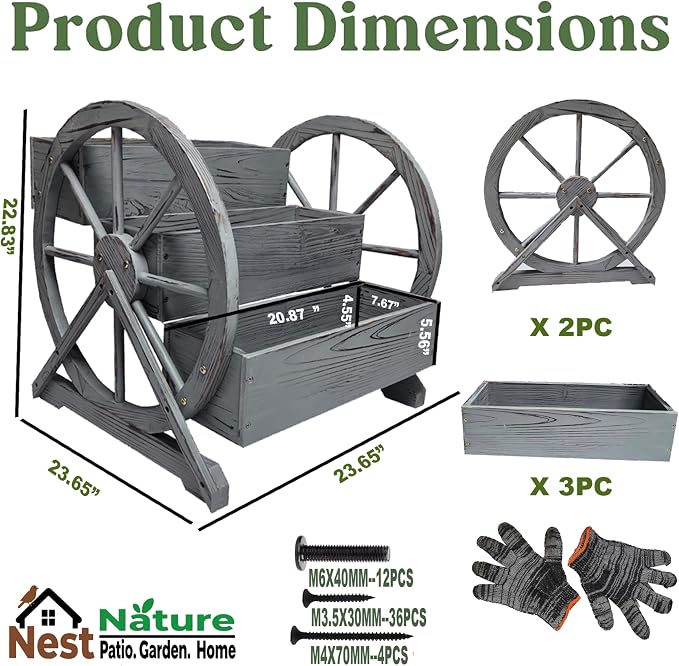 3 Tier Large Wooden Wagon Planter Box|Outdoor Planter/Flower Pot for Indoor&Outdoor Plants-Rustic Garden Planter for Patio,Porch&Garden Decor-Raised Garden Bed for Succulents,Herbs,Vegetables