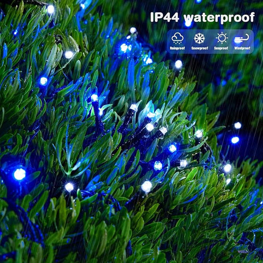 JMEXSUSS 2 Pack Solar Christmas Lights, Total 400 LED 151FT, White and Blue | Christmas Lights Outdoor Waterproof, 8 Modes Solar String Lights for Outside Patio Yard Garden Tree Christmas Decorations