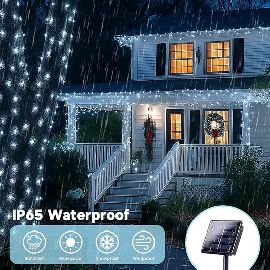 Extra-Long Solar String Lights Outdoor, 2-Pack 200LED Solar Fairy Lights for Outside Waterproof, Silver Wire 8 Modes Solar Powered Twinkle Lights for Tree Garden Party Xmas Wedding Decor (Cool White)