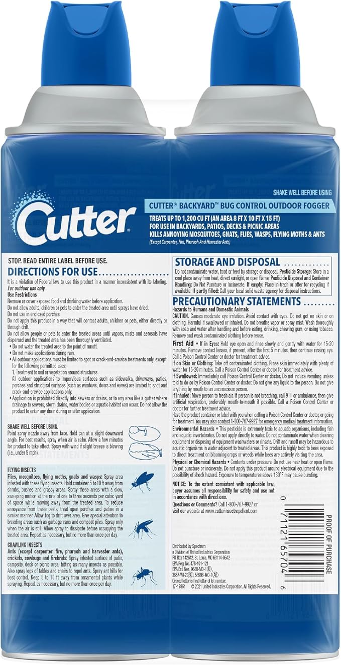 Cutter Backyard Bug Control Outdoor Fogger, Kills Mosquitoes, Fleas & Listed Ants, 16 Ounce, 2 Pack