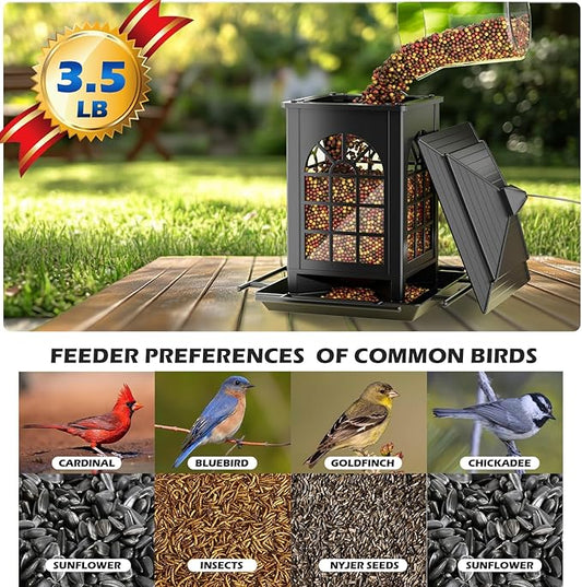 Birdream Bird Feeders for Outdoor Hanging, Assembly Required, 1-Min Easy Setup, Classic Courtyard Design, Attracting Cardinals Chickadees Goldfinches & Sparrows - Black
