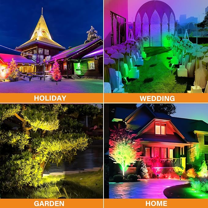 Low Voltage RGBW LED Landscape Lights Spot Lights Outdoor for Yard Garden Decor Spotlight, 12V-24V Low Voltage Landscape Lighting with 16 Color Changing and Remote IP68 Waterproof (8)