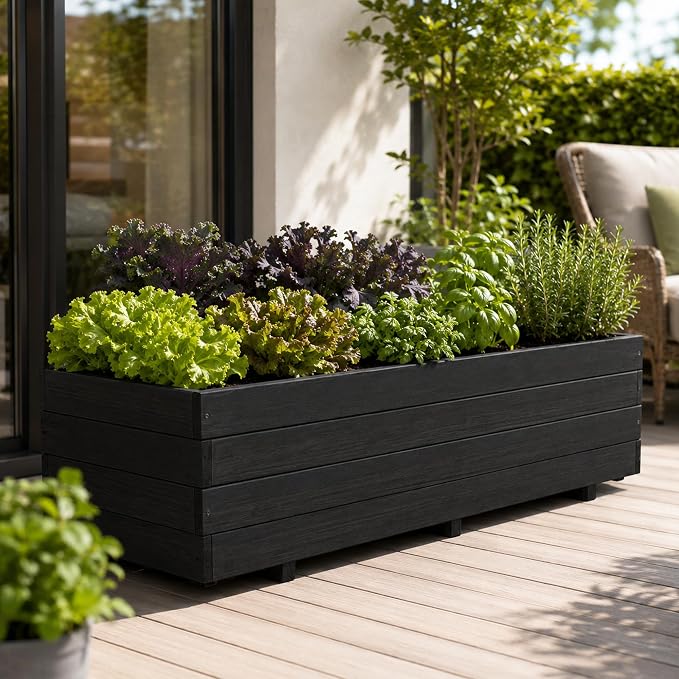 Fir Wood Raised Garden Bed Rectangular Planter for Outdoor Tomato Planter | For Herbs & Flowers Garden Includes Fabric Planter Liner, 4 Drainage Holes