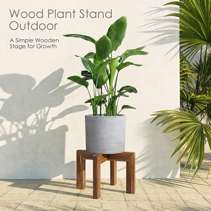 Leaf&lull Wood Plant Stand Indoor Boho Rustic Short Plant Stool Small Planter Holder Base for Multiple Plants Heavy Duty Wooden Floor Pot Riser Walnut 2 Pack
