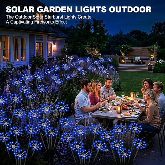 Solar Garden Lights Outdoor, 2 Pack New Upgraded Solar Swaying Starburst Light, Waterproof Fireworks Solar Lights, Yard Patio Pathway Decoration, Blue