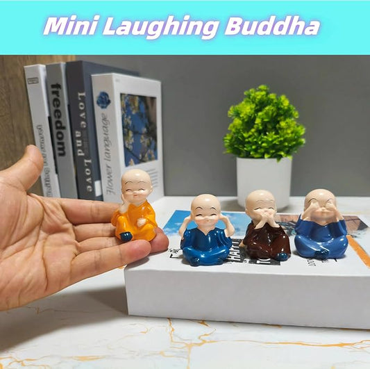 4Pcs Laughing Buddha Statue, 1.7" Buddha Statue for Wealth, Good Luck & Feng Shui, Home, Office Desk, Shelves and Zen Garden Indoor & Outdoor Decor.