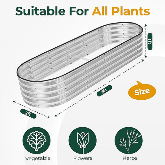 Utopia Home Galvanized Raised Garden Bed, 2 Pack 6x2x1 Ft Lightweight Planter Boxes Outdoor with Easy Assembly, Large Garden Bed for Vegetables, Fruits, Flowers, Silver,