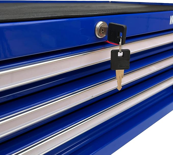 Workington Industrial 3 Drawers Portable Metal Intermediate Box, 26" Middle Tool Chest Cabinet with Ball Bearing Drawer Slides, Steel Tool Storage Box Organizer 4009 Blue