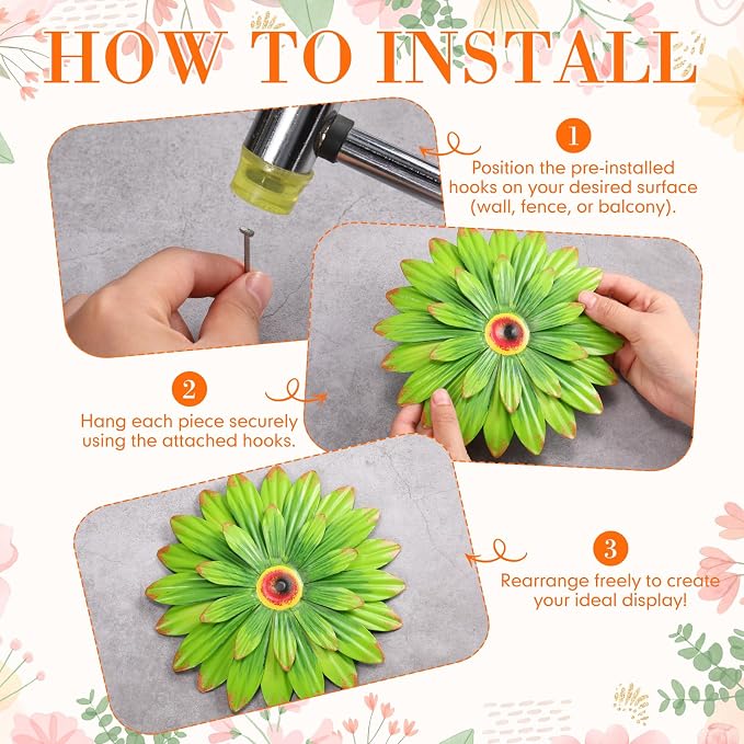 Beeveer 14 Pcs Metal Flower Decor 3D Sunflower Daisy Multicolored Garden Art Outdoor Decorations Butterfly Bee Ladybug Wall Art for Yard Fence Home