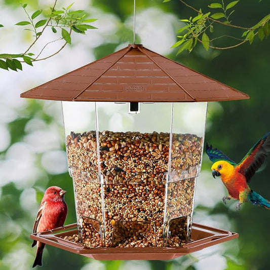 Jealoeur Bird Feeders for Outdoors Hanging Bird Feeder Wild Birds Seed, Brown