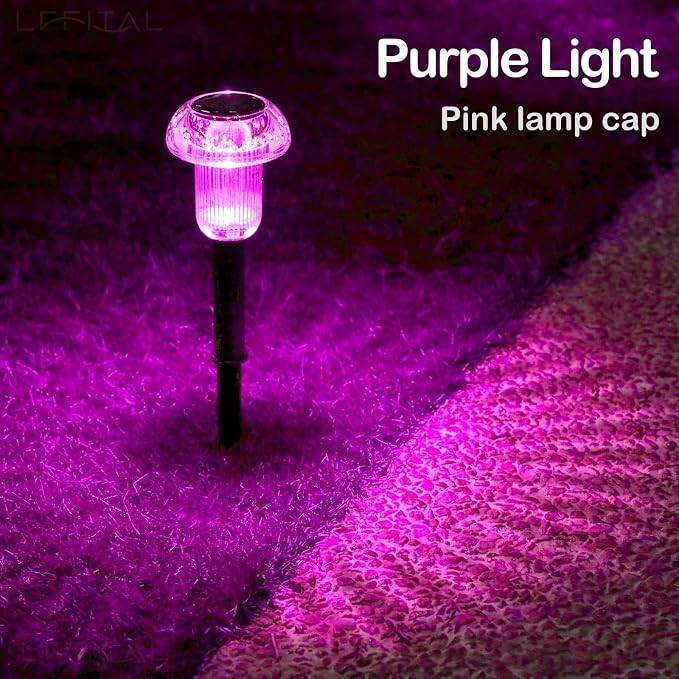 Solar Lights Outdoor 8 Pack Mother's Day Solar Pathway Lights Outdoor Pink Purple Mushroom LED Waterproof Lighting Stake for Women Outside Yard Path Garden Lawn Landscape