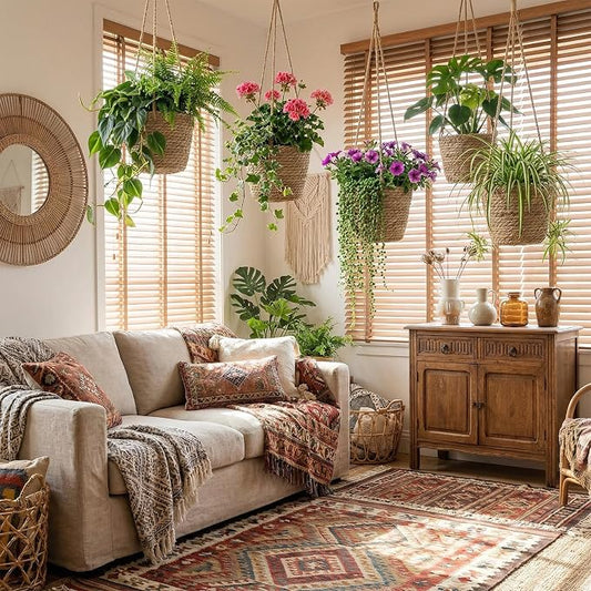 6 Pcs Seagrass Hanging Planter Basket Hand Woven Plant Basket with Plastic Liners Hanging Plant Holder Storage Containers with Cotton Rope for Indoor Outdoor Garden Home Decor (Brown)