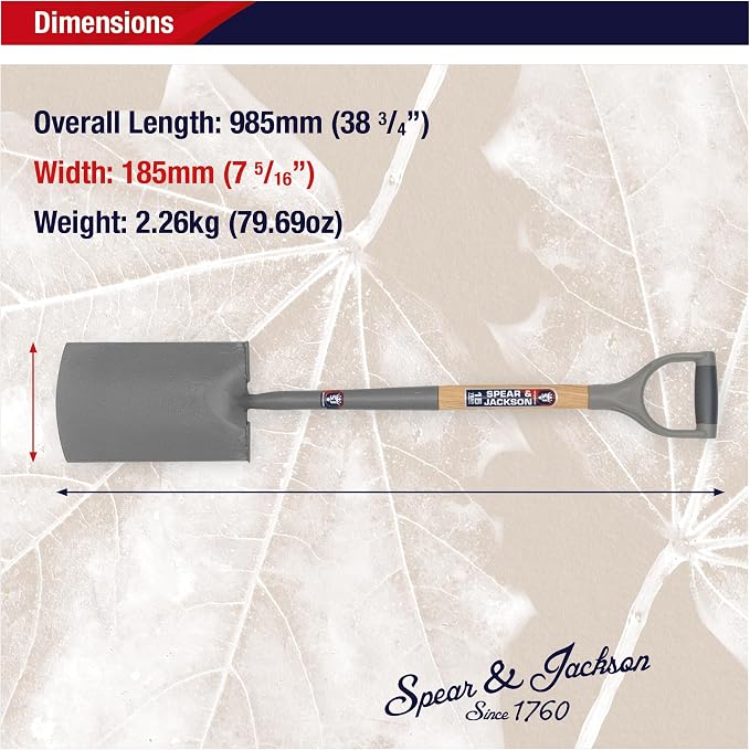Spear & Jackson 1180NB Neverbend Carbon Steel Digging Spade, Gray, 98.5 x 18.5 x 8 cm