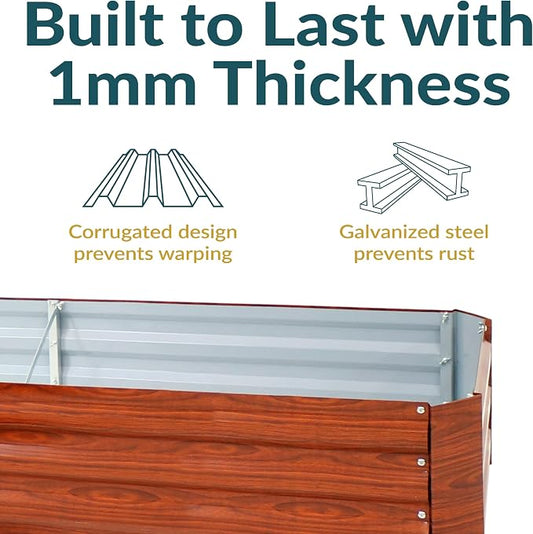 Sunnydaze Galvanized Raised Garden Bed Kit - 5x5x1 ft Outdoor Raised Garden Bed - Metal Planter Box for Vegetables, Flowers, Herbs - Woodgrain - L-Shaped