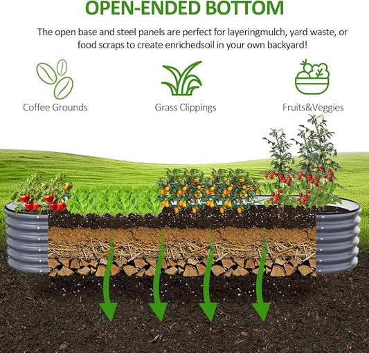 Gruper Galvanized Raised Garden Bed, 8×2×1.4 ft Tall Oval Large Metal Planter Raised Garden Boxes Outdoor for Vegetable Fruits Flower Herb, Anti-Rust and Sturdy & Easy-Setup