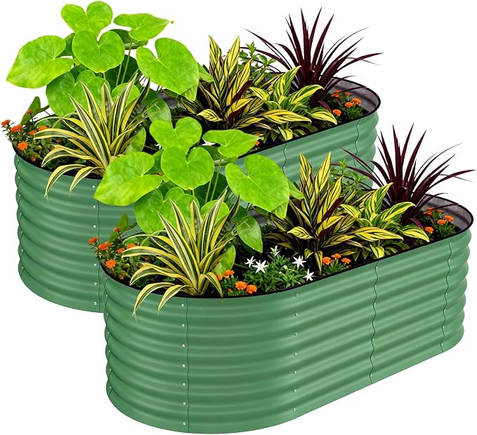 Garvee Galvanized Raised Garden Bed Outdoor, 6x3x2 ft Metal Planter Box for Flowers Vegetables, Rust-Resistant Raised Garden Beds for Gardening, Easy Assembly Outdoor Garden Box & Planters, Beige