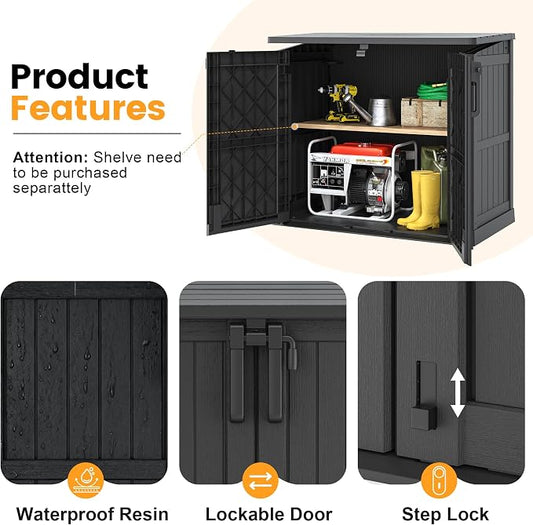 LHBcraft Outdoor Storage Cabinet 37 Cu Ft with Lockable Doors, Portable Horizontal Resin Storage Shed -Easy to Assemble, Waterproof Outdoor Storage Box for Backyards,Patios Black