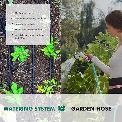 Customized Water Saving Drip Irrigation System - 1/2 Inch x 75ft Soaker Hose with 50ft PVC Garden Hose, Quick Connect Irrigation Watering Hose Kits with Reinforced Fittings for Yard & Vegetable Patch