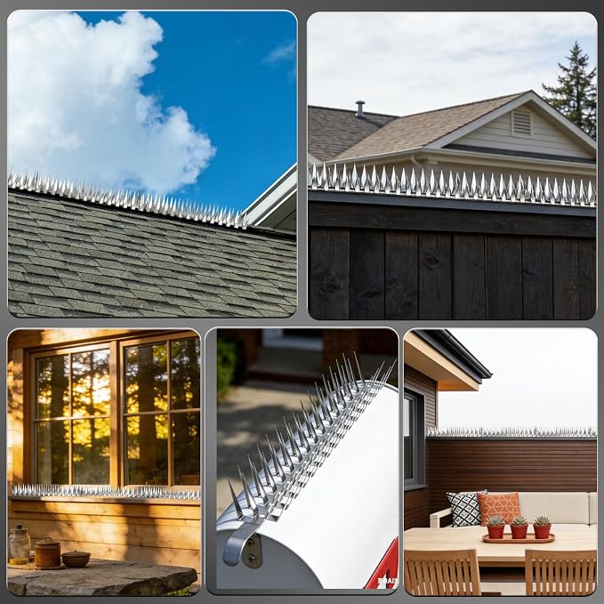 Bird Spikes, 12M Stainless Steel Bird Deterrent Spikes for Outside, Pigeon and Small Bird Control, Easy to Install Fence Roof Window Spikes, 40 Strips 40 Feet Coverage