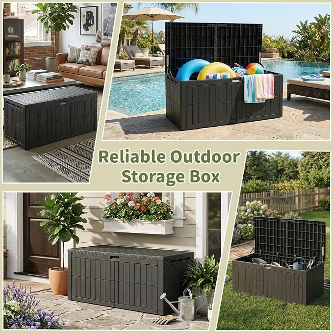 220 Gallon Outdoor Storage Box, Waterproof Lockable Deck Box | Resin Storage Bin for Patio Furniture Cushions, Garden Tools, Pool Supplies Organization, Indoor & Outdoor Use