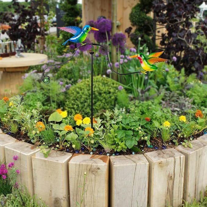 Hummingbird Metal Garden Stakes, in Motion Spinner Garden Balancing Stake, 46 Inch Bird Balancer Stake for Spring Outdoor Yard Art Decorations