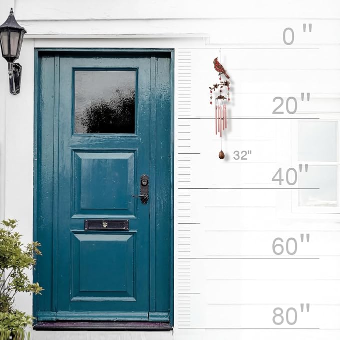 Wind Chimes for Outside, Wind Chimes Outdoor Clearance, Soothing Tones Outdoors, Cardinal Wind Chime, Memorial, Sympathy Gift, Patio, Porch, Home Décor, Modern, Art Décor, Bronze (32" Cardinal)