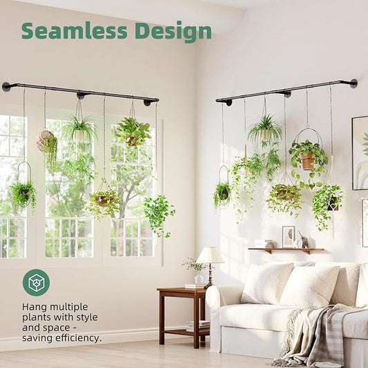 Galood Plant Hanger Indoor Hanging Planters for Indoor Plants Hanging Plant Holder Window Plant Rod Black Metal Shelves 70.8 Inch 2PCS Pot not Included