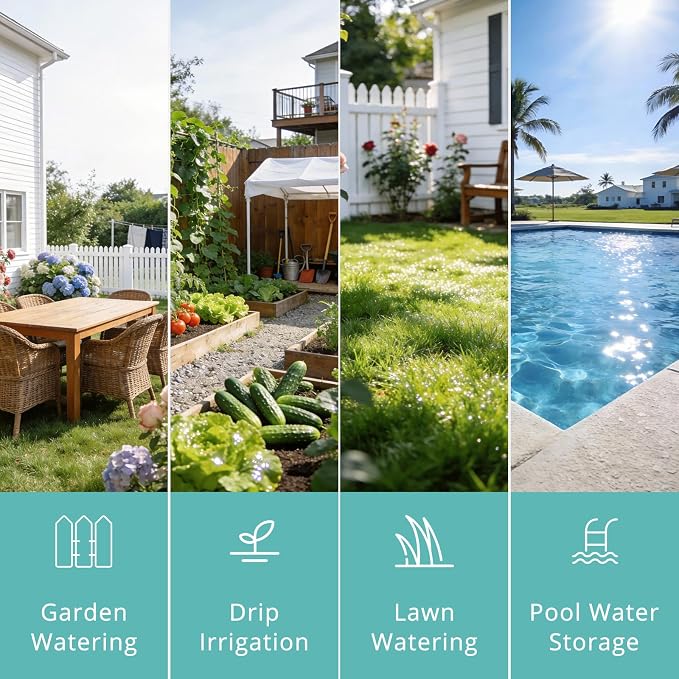 QUOBAS Sprinkler Timer for Garden Hose with Child Lock, Programmable Brass Digital Water Timer 4 Zone for Drip Irrigation, Pool, with Rain Delay/Auto/Manual, Waterproof Screen & Battery Powered