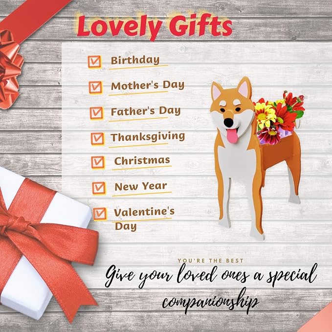 Shiba Inu Dog Planter Pots, 9.45 x 5.71 x 12.13 Inches | Dog Flower Pot, Cute Animal Shaped Plant Pot, Gifts for Women & Pet Lovers, Indoor Outdoor Garden Home Office Decor