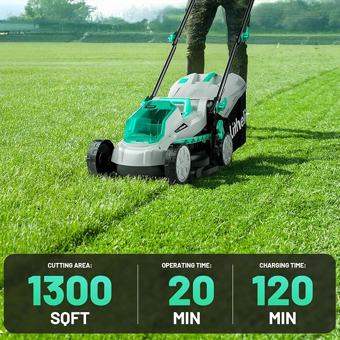 Litheli Cordless 13 Inch Cordless Lawn Mower 5 Heights 20V Electric Push Brushless Lawnmower for Garden, Yard, 4.0Ah Battery & Charger Included