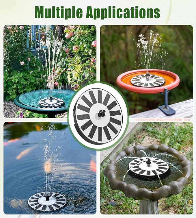 Yzert Solar Fountain Bird Bath Fountains Pump Upgraded 100% Glass Panel, Solar Powered Water Fountain with 8 Nozzles & 4 Fixers for Garden, Pond, Pool, Patio, Outdoor - No Battery Needed (White)