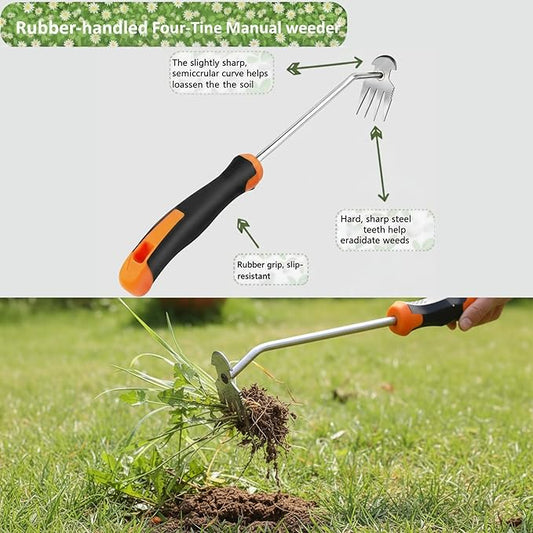 Weed Puller Tool, Portable Rubber-Handled Garden Tools, Four-Tined Weeding Tool, Uprooting Weeding Tools, Crevice Weeder, Yard Weed Tools and Weed Removal Tool (style2)