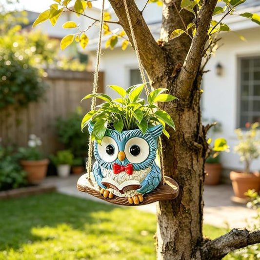 Swing Owl Hanging Planters for Indoor Outdoor Plants | Cute Owl Plant Pots with Drainage Hole,Unique Owl Succulent Pots Gifts for Teachers,Mother's Day,Birthday,Christmas