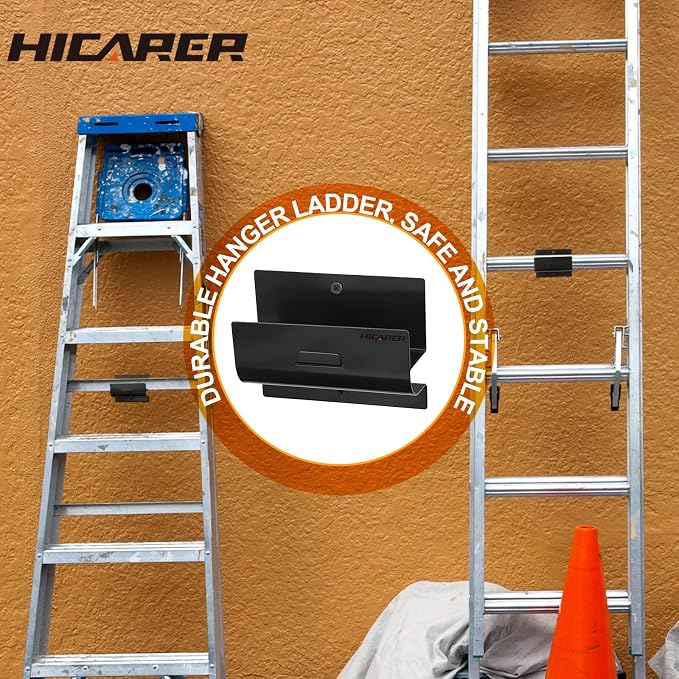 Hicarer 3 Pcs Ladder Hangers for Garage Wall Heavy Duty Utility Ladder Hook Wall Mount Wheelbarrow Hanger Tool for Patio Furniture Folding Chair Garage Organizers Storage (Black)