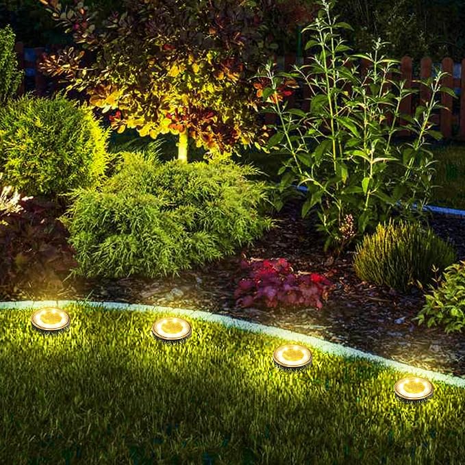 Joomer Solar Ground Lights Outdoor Waterproof, 16 Pack 8 LED, Warm White | Solar Powered Garden Lights Disc Landscape Lighting Outdoor for Patio Pathway Lawn Yard Driveway Walkway outside