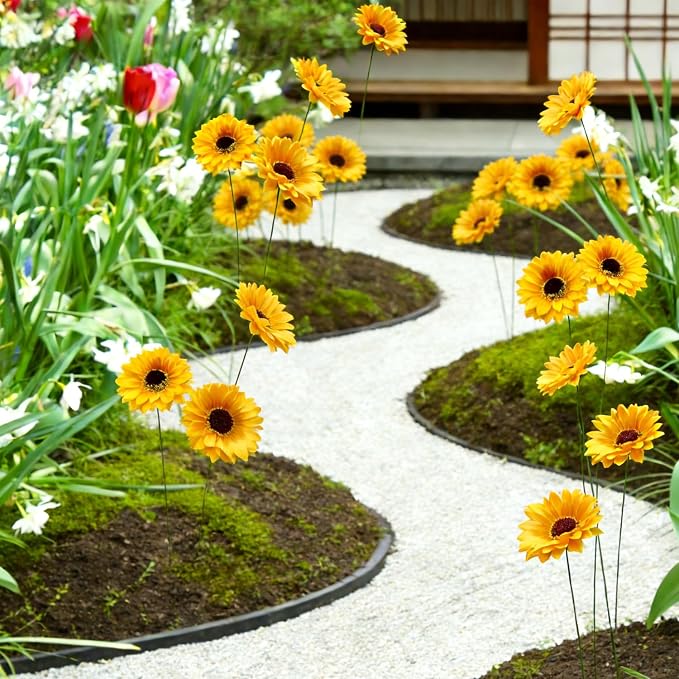 Garden Stakes Decor,10Pcs Garden Stakes Decorative Outdoor Lawn Pathway Patio Plant Pot Art Stick Yard Art Decorations for Pot Lawn Patio Corridor Flower Bed Outdoor Plant (Sunflower 5PCS)