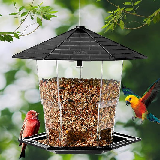 Jealoeur Bird Feeders for Outdoors Hanging Bird Feeder Wild Birds Seed, Black