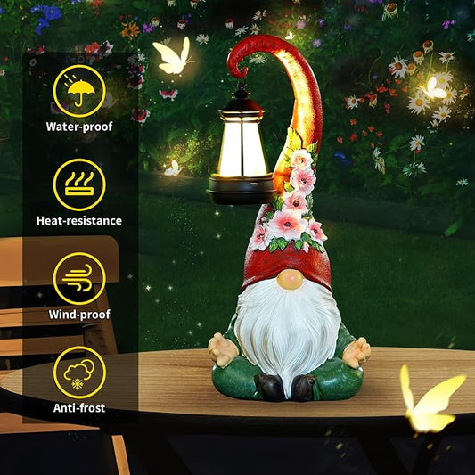 Zen Garden Gnomes Statues Solar Lights Figurine Outdoor Lantern | Lawn Porch Patio Yard Decor, Balcony Home, Birthday Gifts for Grandma Mom Women Sisters